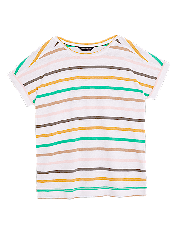 Linen Striped Crew Neck T-Shirt