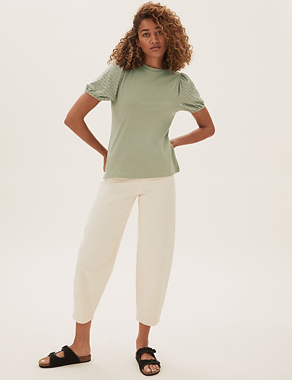 Pure Cotton Textured Short Sleeve Top - JP