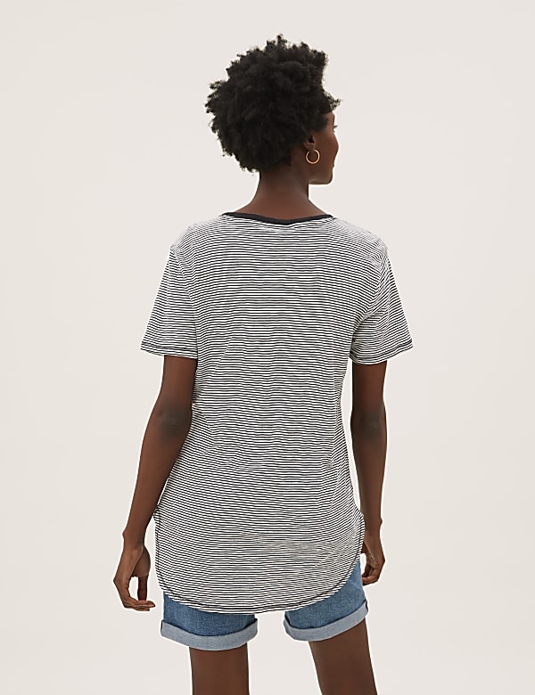Pure Cotton Striped Longline T-Shirt