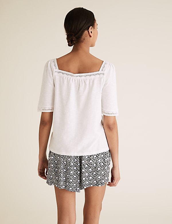 Pure Cotton Embroidered Square Neck Top