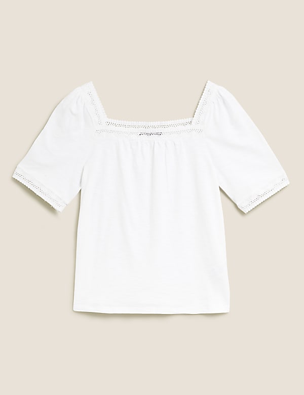 Pure Cotton Embroidered Square Neck Top