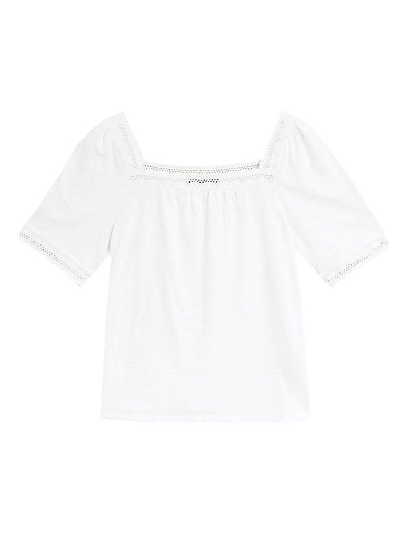 Pure Cotton Embroidered Square Neck Top