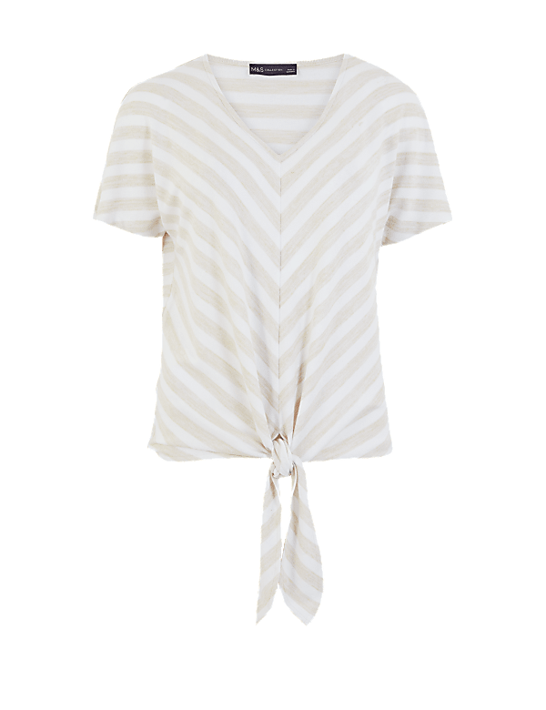 Striped V-Neck Relaxed Short Sleeve Top