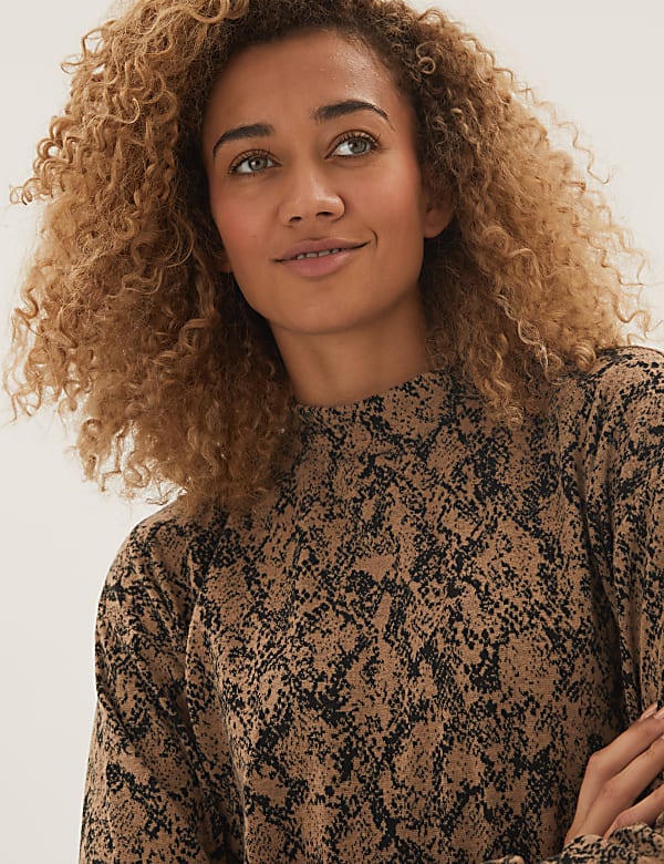 Brushed Jacquard High Neck Top