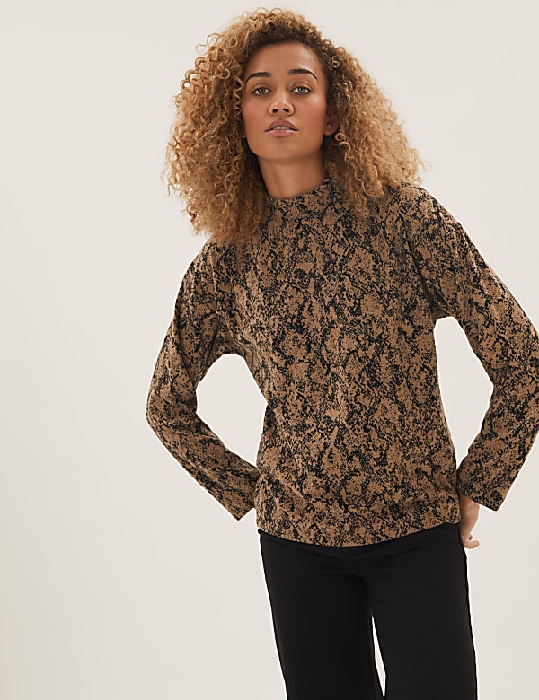 Brushed Jacquard High Neck Top