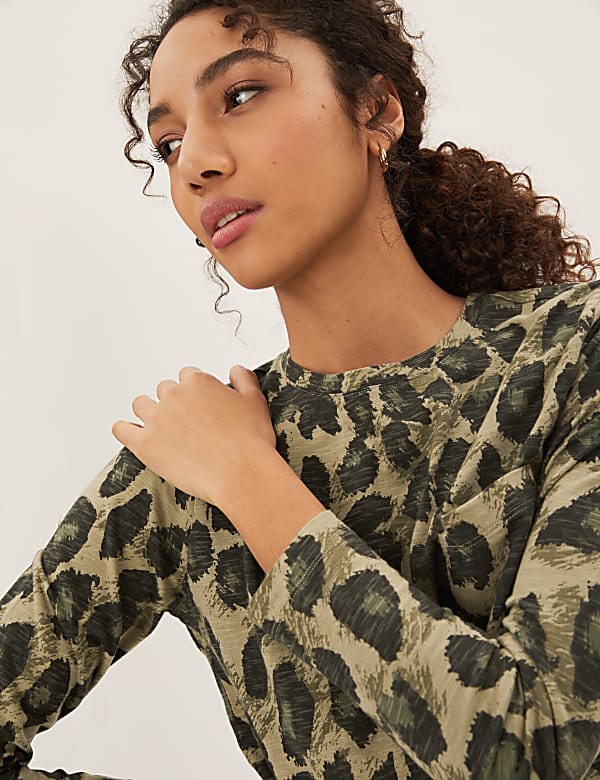 Pure Cotton Animal Print Long Sleeve Top