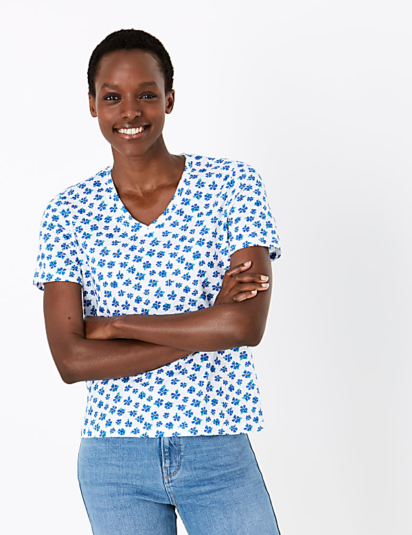 Pure Cotton Floral Straight Fit T-Shirt - US