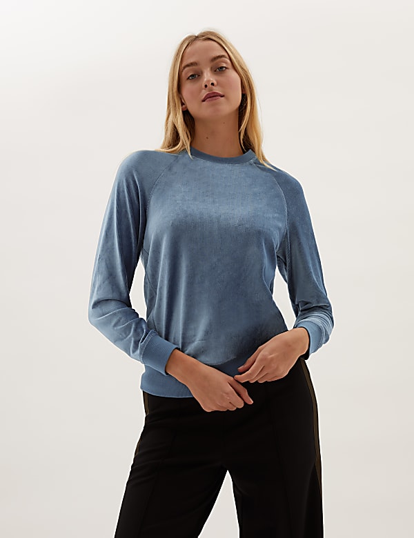 Velvet Crew Neck Long Sleeve Sweatshirt