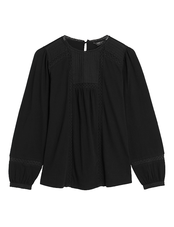 Pure Cotton Lace Insert Long Sleeve Top