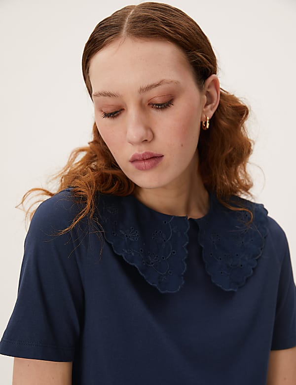 Buy Pure Cotton Plain Peter Pan Collar Top at Marks Spencer