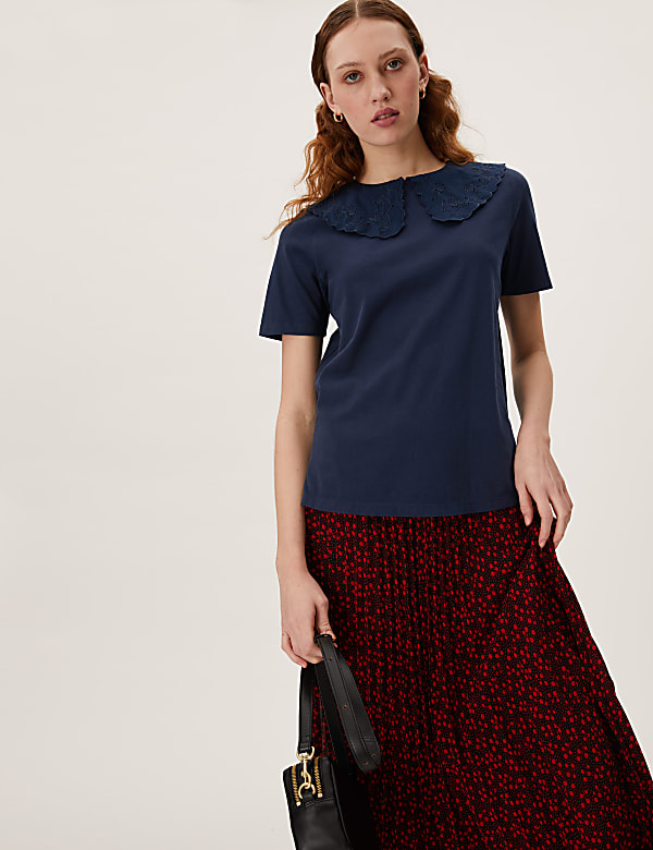 Pure Cotton Plain Peter Pan Collar Top