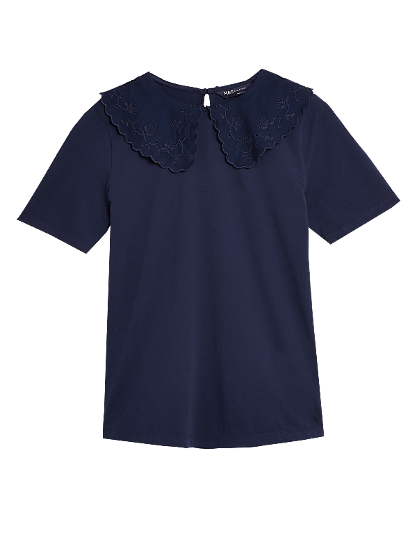 Pure Cotton Plain Peter Pan Collar Top