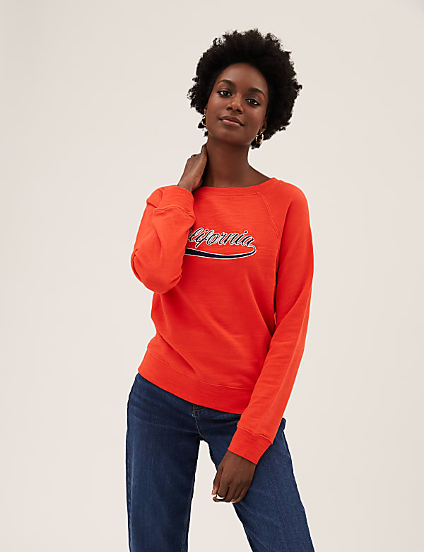 Pure Cotton Slogan Long Sleeve Sweatshirt