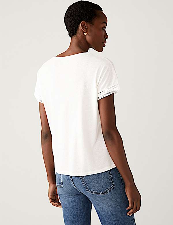 Linen Embroidered V Neck T-Shirt - KG