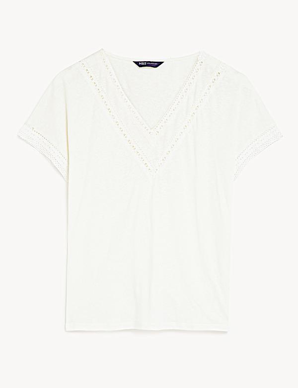 Linen Embroidered V Neck T-Shirt - KG