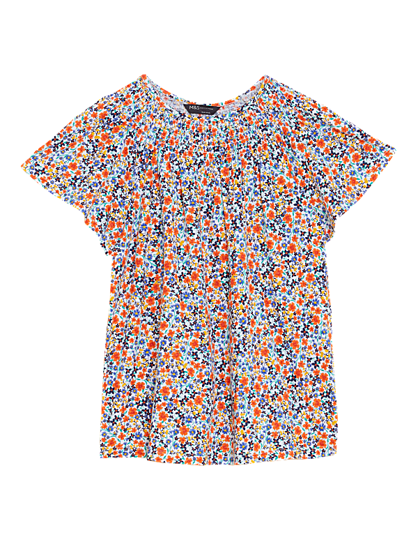 Pure Cotton Printed Smocked Detail Blouses
