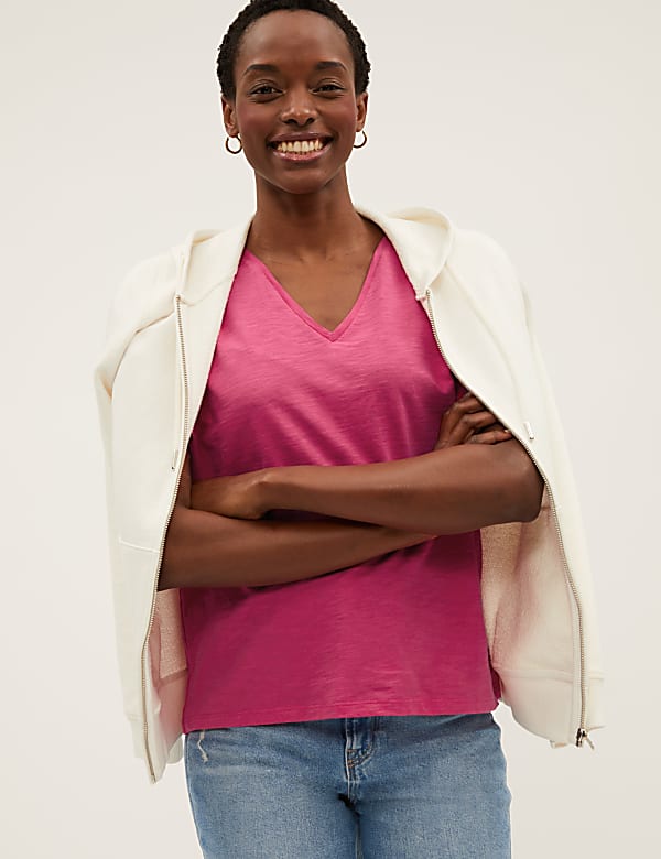 Pure Cotton Embroidered V-Neck T-Shirt