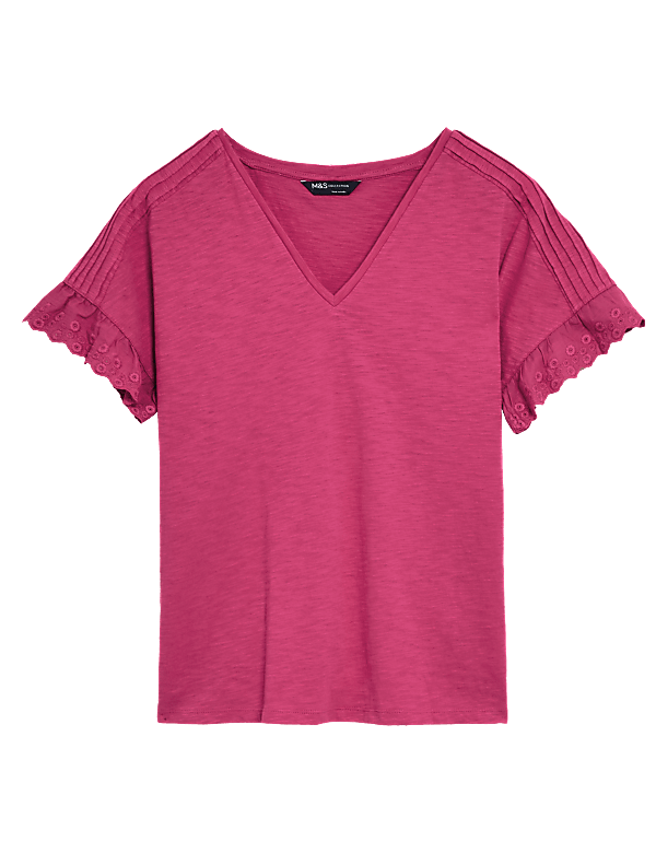 Pure Cotton Embroidered V-Neck T-Shirt