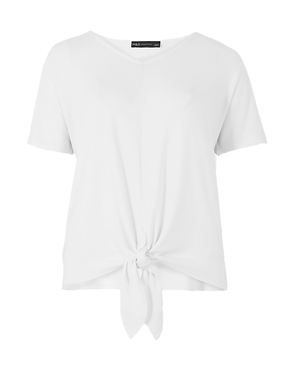 Touch V-Neck Relaxed Tie Hem Top