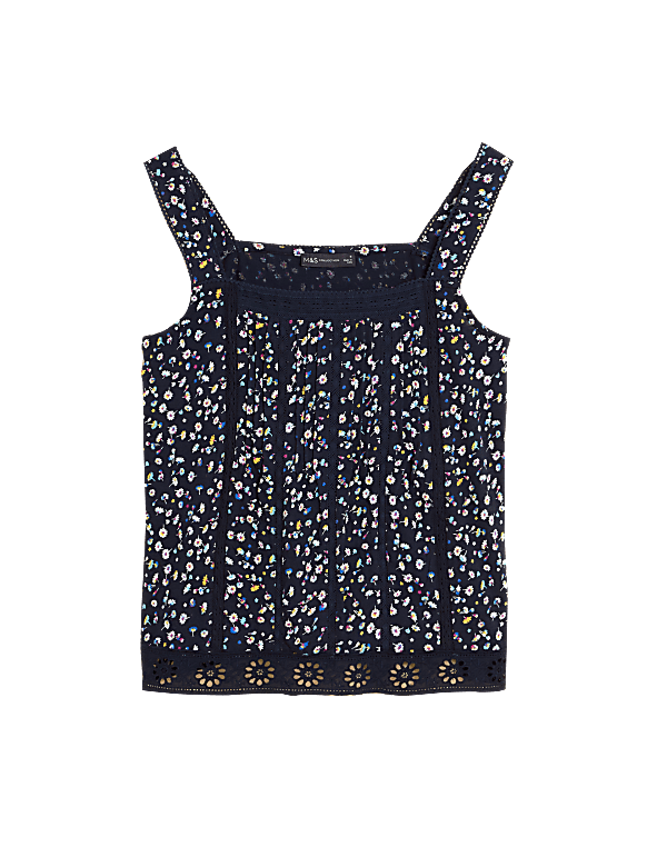 Pure Cotton Floral Square Neck Cami Top