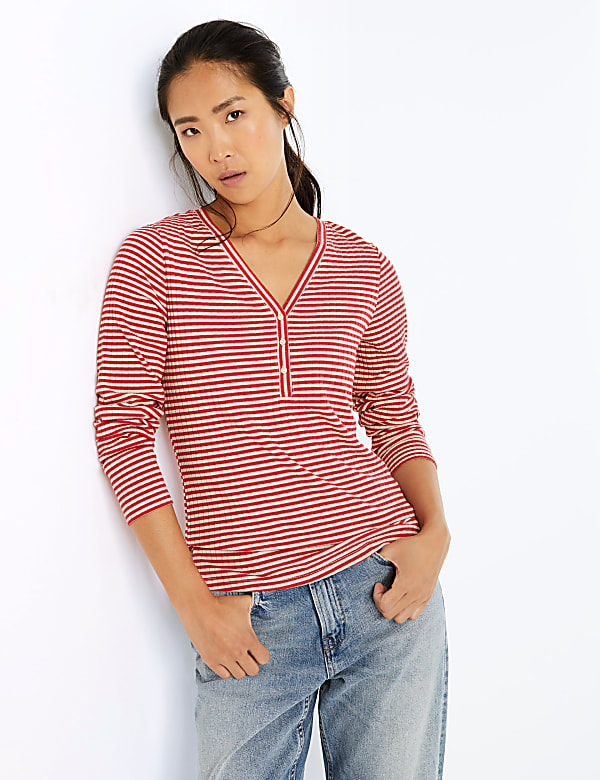Striped V-Neck Fitted Top