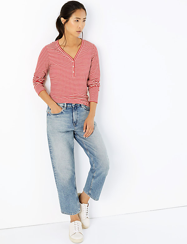 Striped V-Neck Fitted Top
