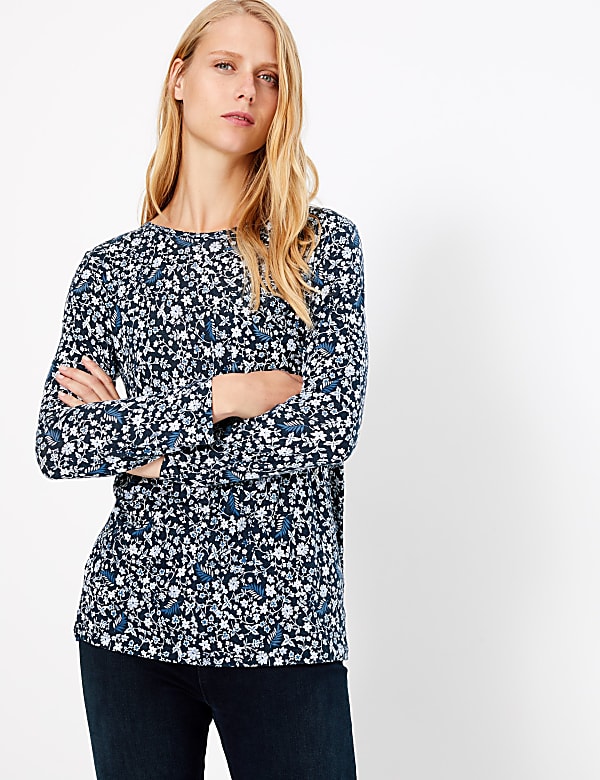 Floral Print Longline Long Sleeve Top