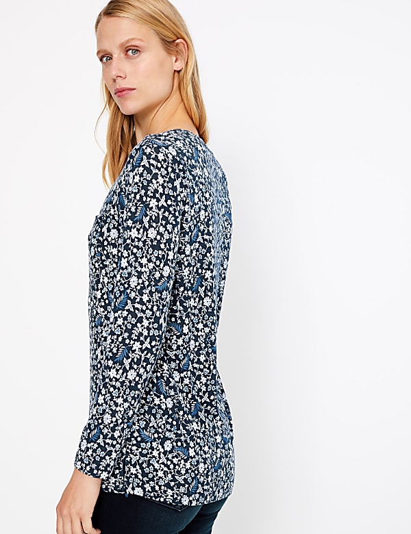 Floral Print Longline Long Sleeve Top
