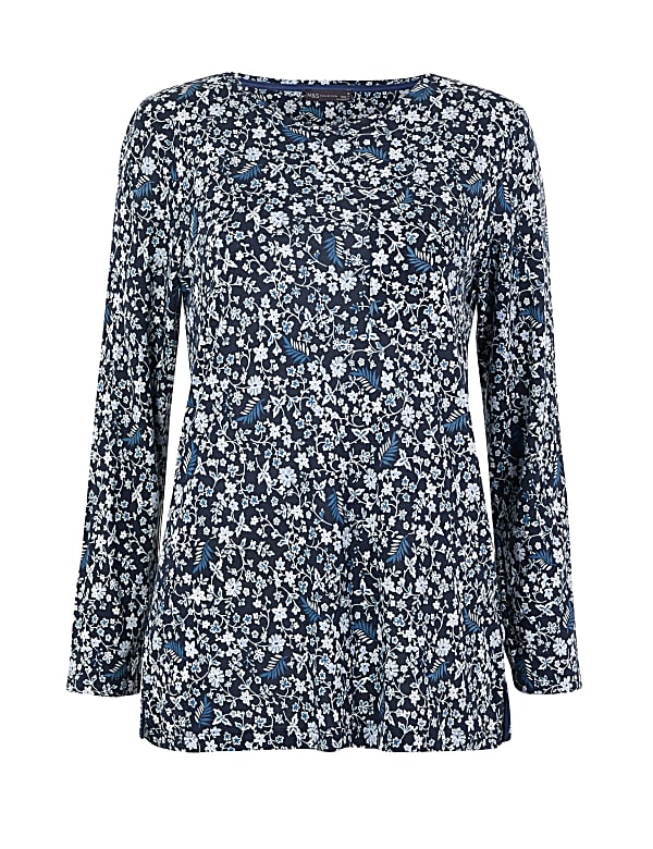 Floral Print Longline Long Sleeve Top
