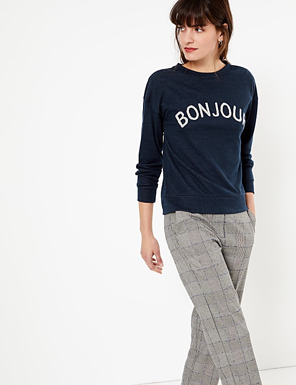 Bonjour Slogan Straight Fit Sweatshirt
