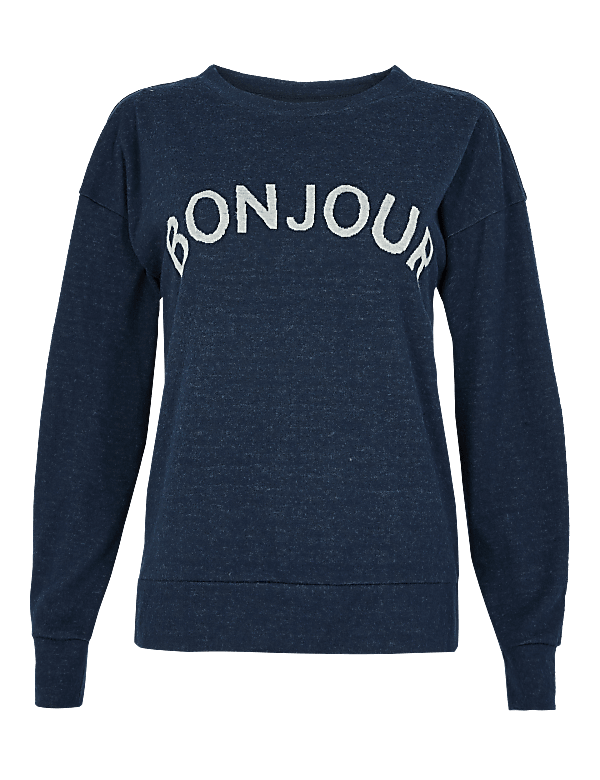 Bonjour Slogan Straight Fit Sweatshirt