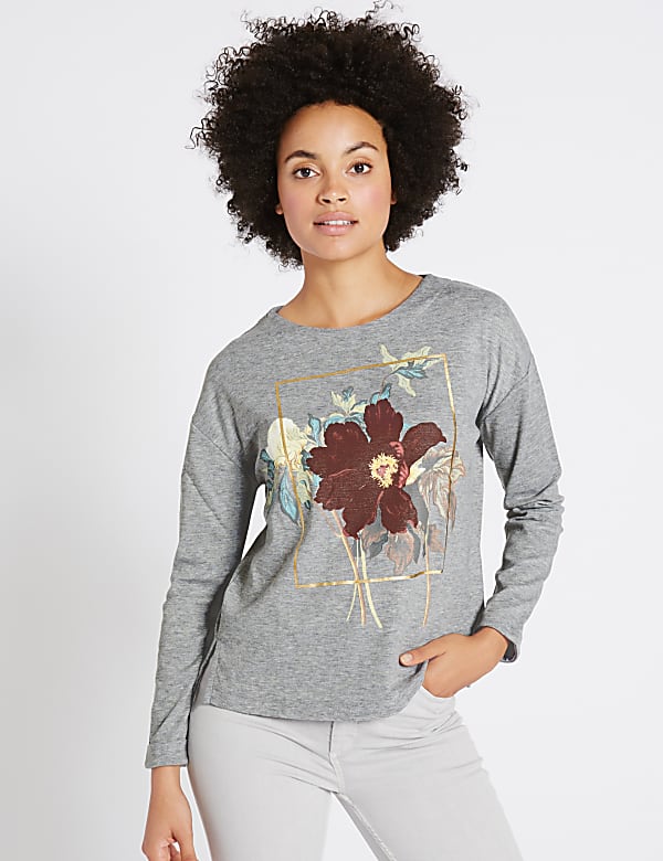 Printed Round Neck Long Sleeve Sweatshirt