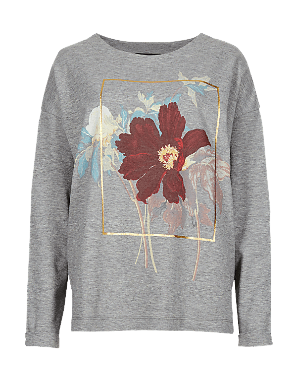 Printed Round Neck Long Sleeve Sweatshirt