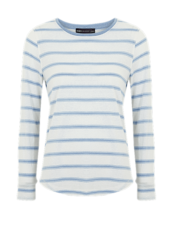 Linen Striped Straight Fit Long Sleeve Top