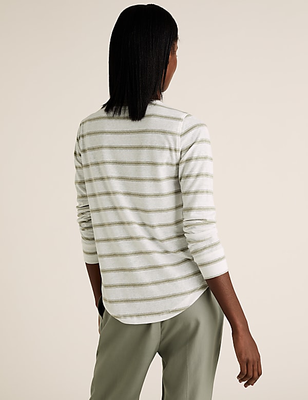 Linen Striped Straight Fit Long Sleeve Top
