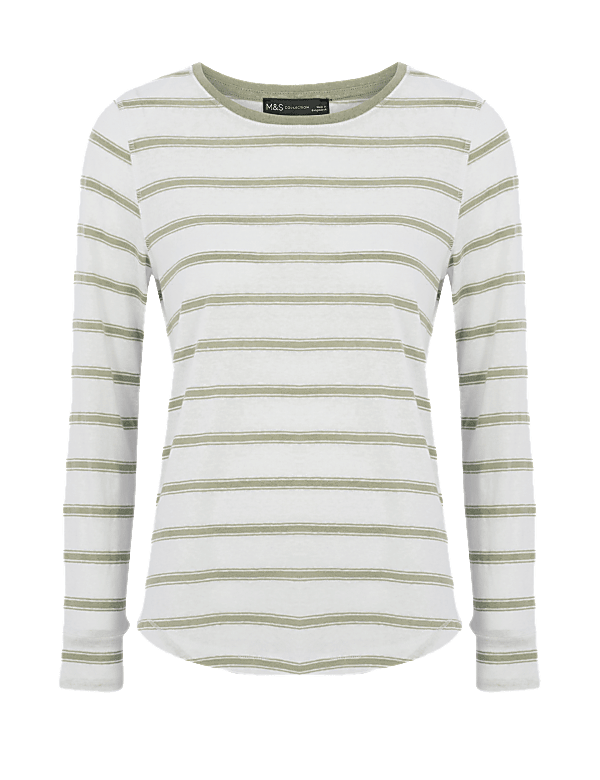 Linen Striped Straight Fit Long Sleeve Top