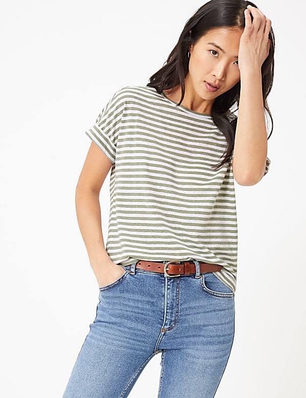 Linen Rich Striped Relaxed T-Shirt