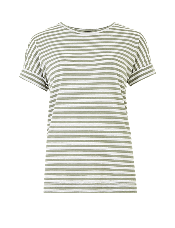 Linen Rich Striped Relaxed T-Shirt