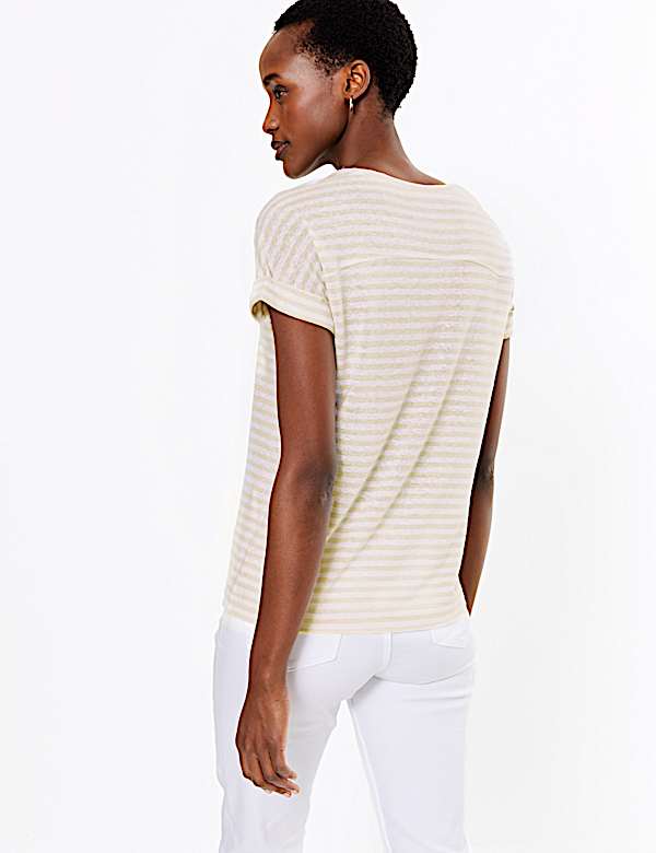 Linen Rich Striped Relaxed T-Shirt