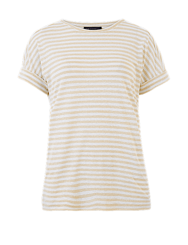 Linen Rich Striped Relaxed T-Shirt