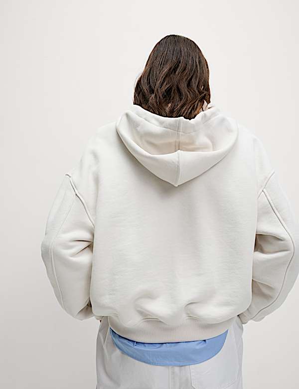 Pure Cotton Ribbed Cropped Hoodie - AL