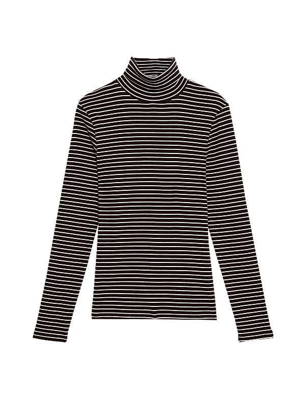 Cotton Rich Striped Funnel Neck Top