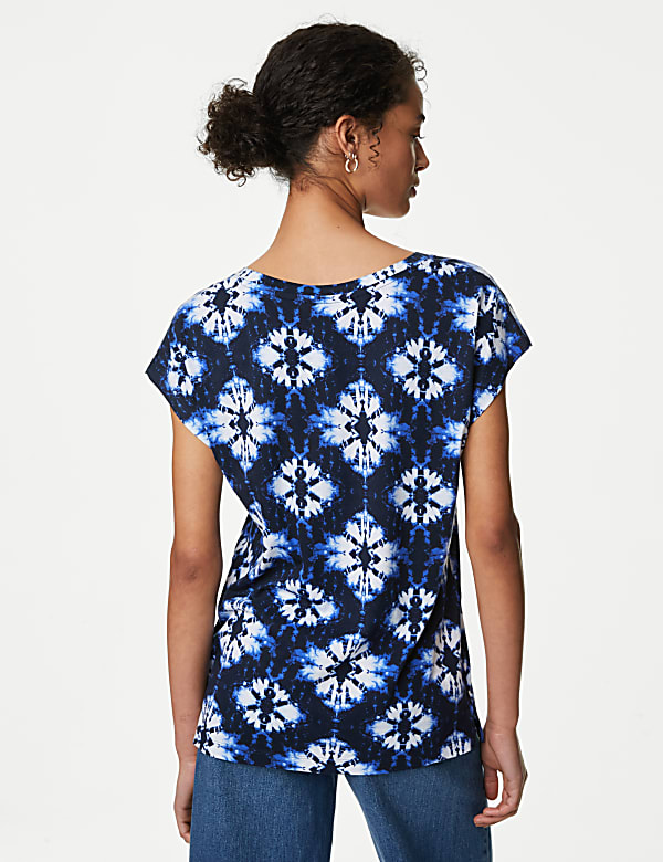 Cotton Rich V-Neck Printed Longline T-Shirt