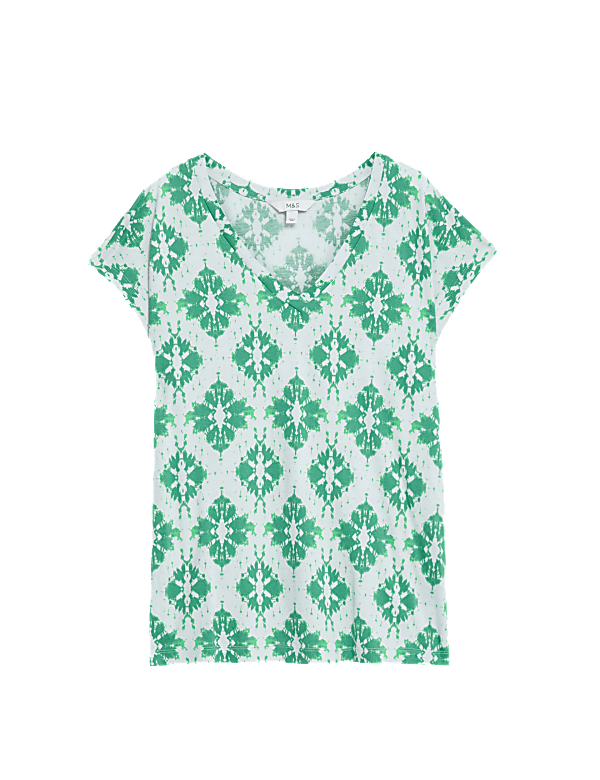 Cotton Rich V-Neck Printed Longline T-Shirt