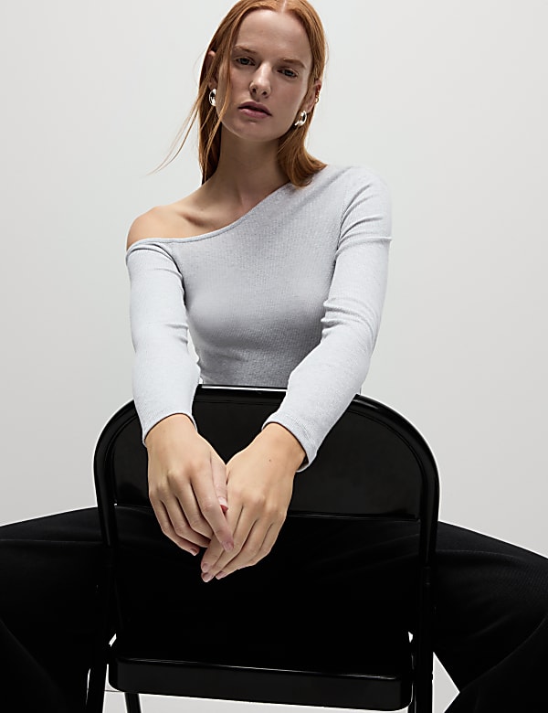 Cotton Rich Sparkly Asymmetric Neck Top - ID