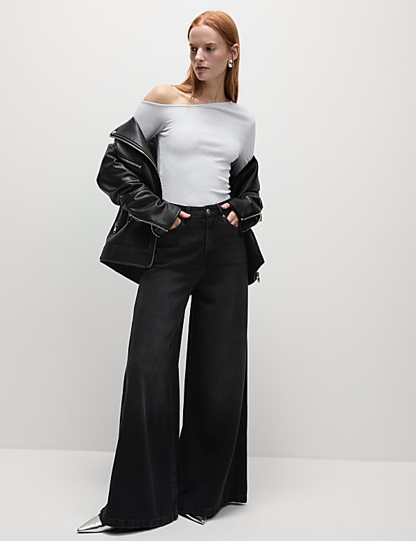 Cotton Rich Sparkly Asymmetric Neck Top - BG