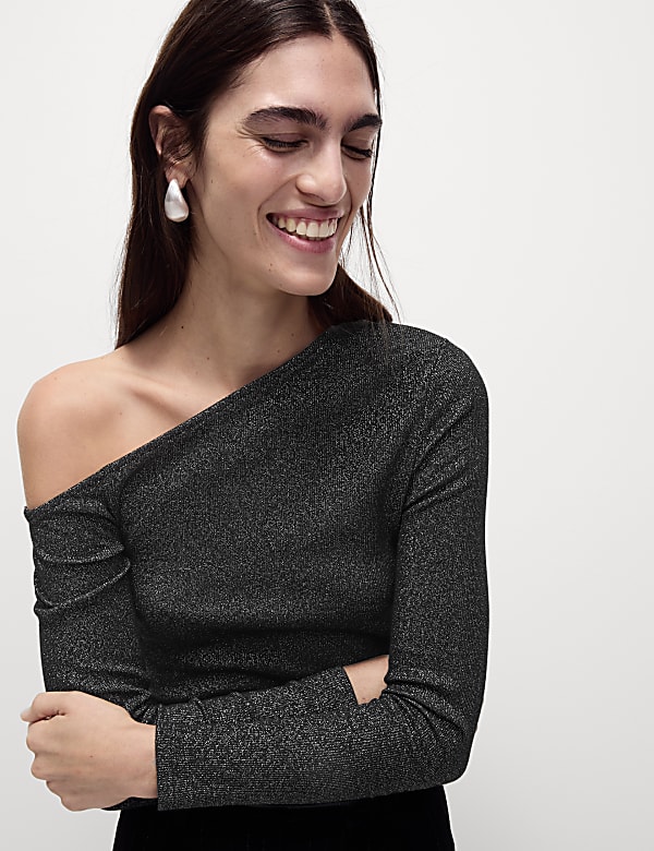 Cotton Rich Sparkly Asymmetric Neck Top - AU
