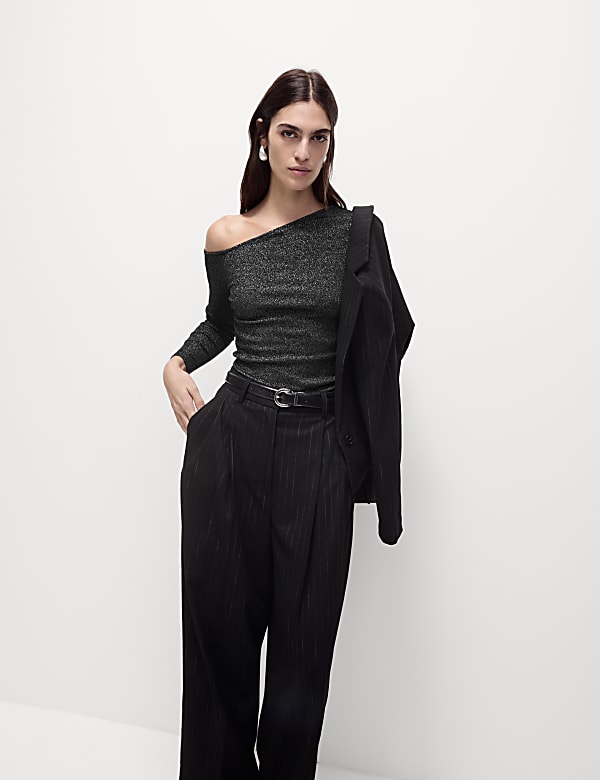 Třpytivý asymetrický top ke krku, s&nbsp;vysokým podílem bavlny - CZ