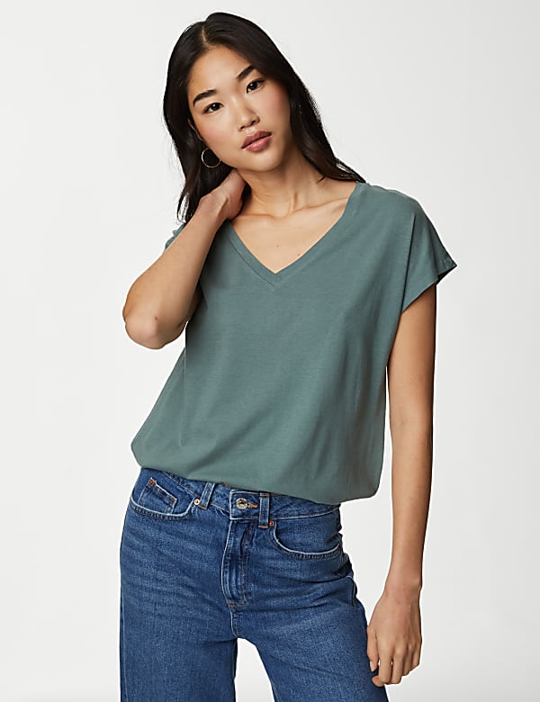 Cotton Rich V-Neck Relaxed Longline T-Shirt