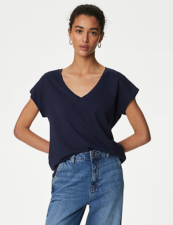 Cotton Rich V-Neck Relaxed Longline T-Shirt